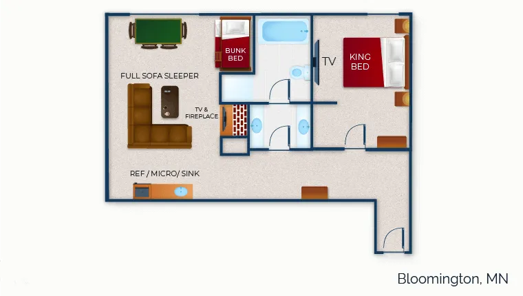 The floor plan for the Deluxe Majestic Bunk Bed Suite (Balcony/Patio)
